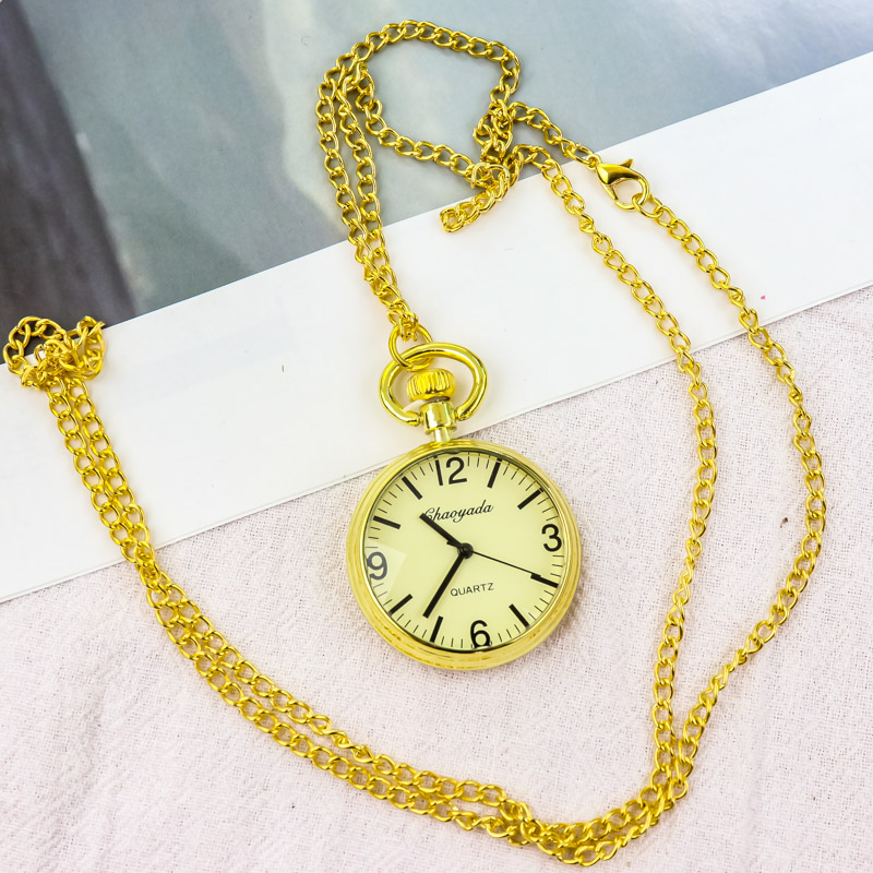 大表盘项链可挂怀表清晰复古大数字中老年金色挂表日常考试石英表