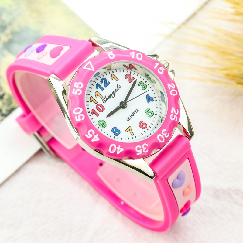 粉色爱心公主手表幼儿园小朋友女童指针式电子表时尚女孩石英腕表