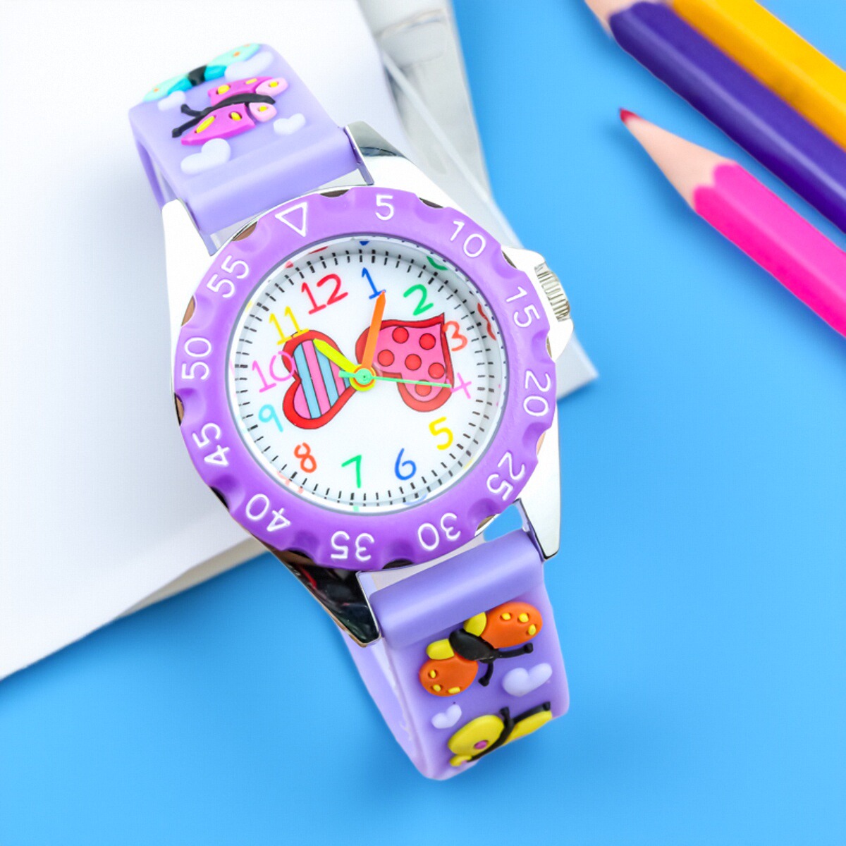 时尚儿童可爱蝴蝶手表送电池