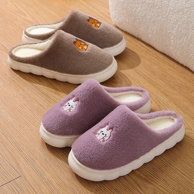 2025新款冬季防滑居家棉拖鞋加绒保暖产后厚底可爱月子女可爱棉鞋