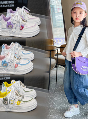 儿童女童板鞋春秋款款时尚软底防滑l拉布布小女孩休闲小白鞋