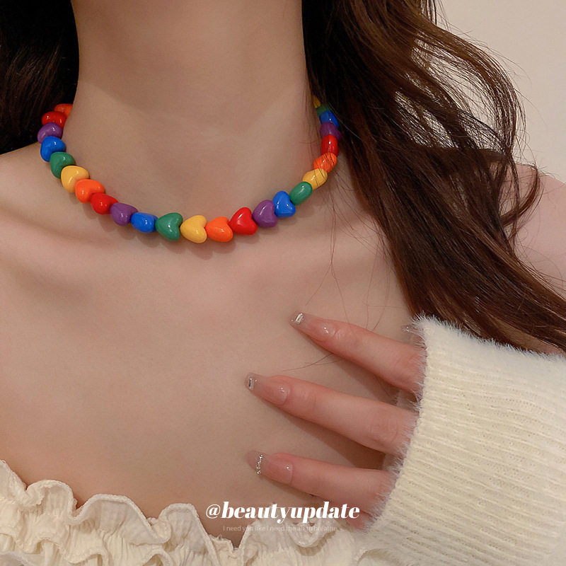 糖果色亚克力爱心项链时尚网红个性颈链锁骨链韩国东大门简约项饰