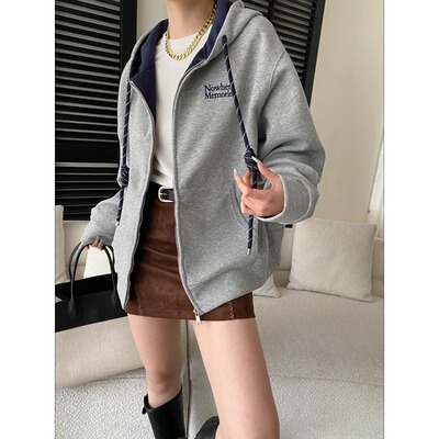 司南早春新款美式字母刺绣设计感抽绳连帽宽松卫衣外套SN8616