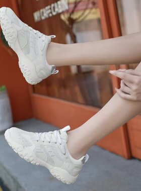 冰洁女鞋2025夏季新款运动鞋真皮网面透气厚底休闲系带鞋158-616