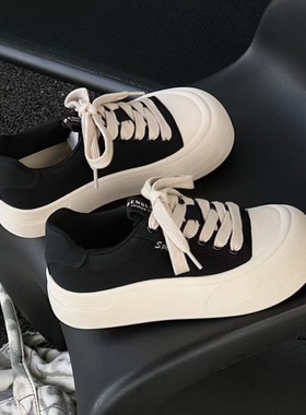 冰洁女鞋2025秋季新款单鞋真皮平跟厚底松糕鞋圆头休闲鞋潮55181