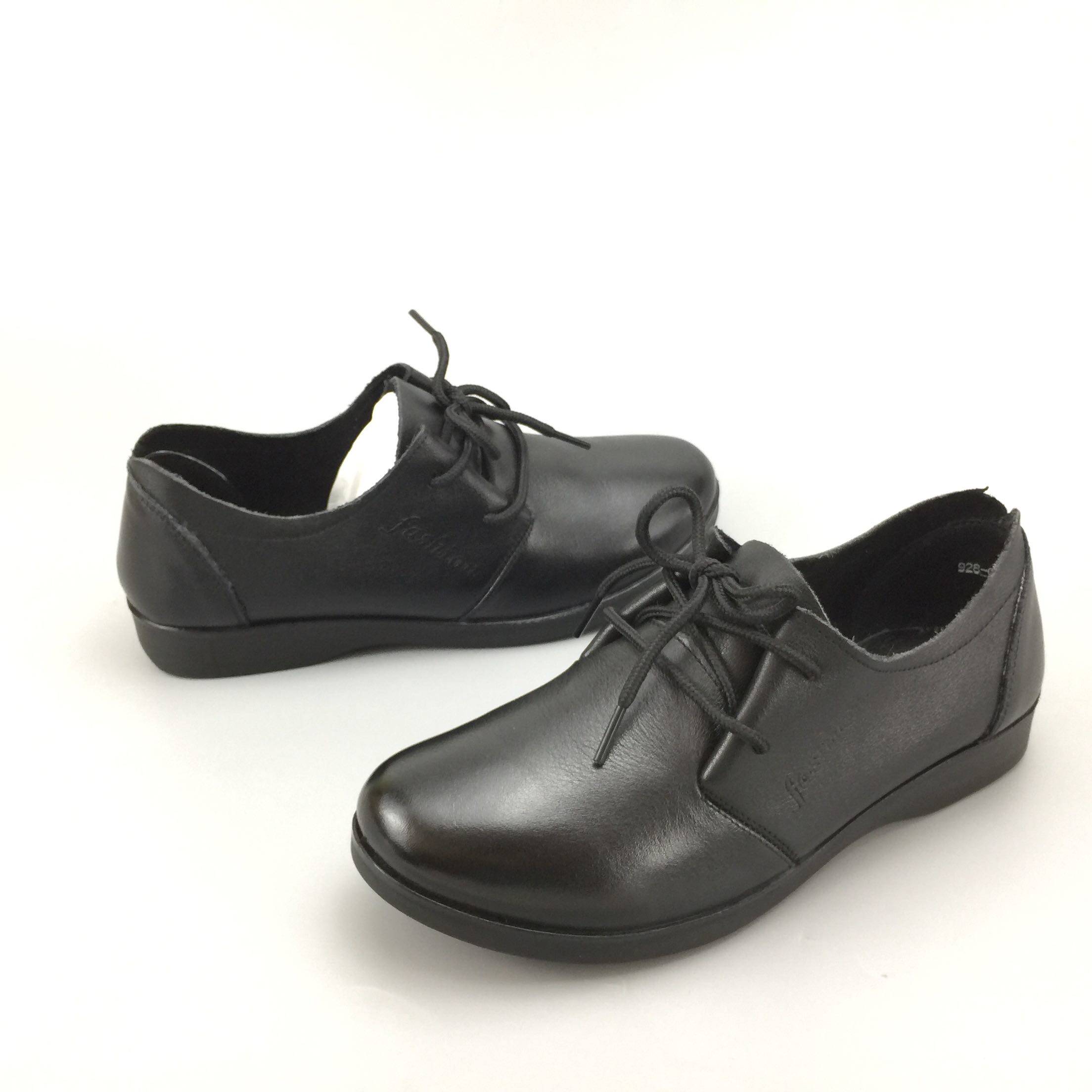 凤飞飞女鞋2020秋季真皮圆头休闲系带单鞋平底坡跟深口鞋断码特价