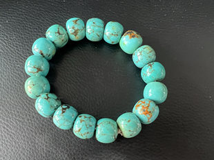 古玩杂项收藏天然原矿高瓷绿松石手串网花铁线文玩手链圆珠单圈