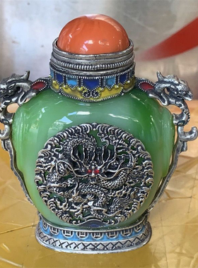 复古怀旧藏族杂项纯铜双面绿色鼻烟壶雕刻鼻烟壶老货烟具提神醒脑