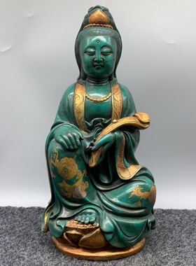 古玩收藏纯铜鎏金观音摆件家居装饰品办公室桌面装饰品