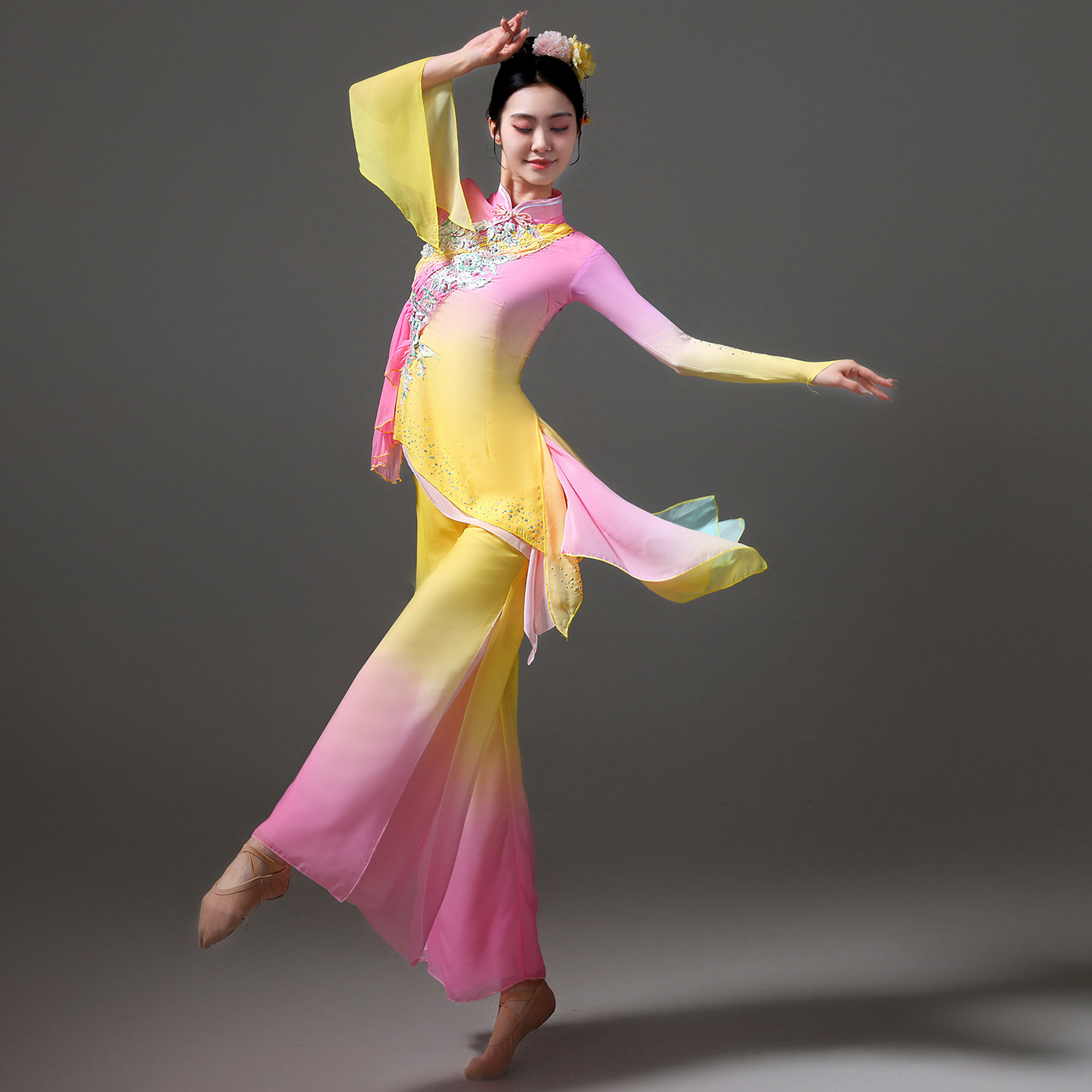 古典舞蹈服黄粉色胶州秧歌艺考服表演服独舞扇子舞飘逸中国风