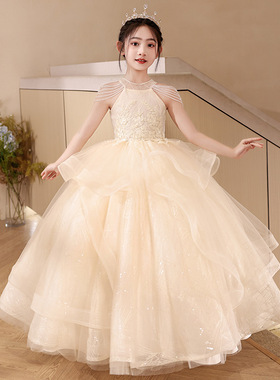 女童晚礼服轻奢小众高端黑色公主裙儿童走秀主持人钢琴演奏演出服