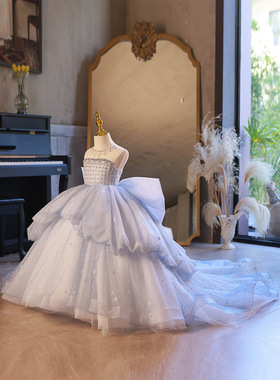 女童礼服抹胸拖尾儿童公主裙模特走秀小女孩主持人钢琴演出服高端