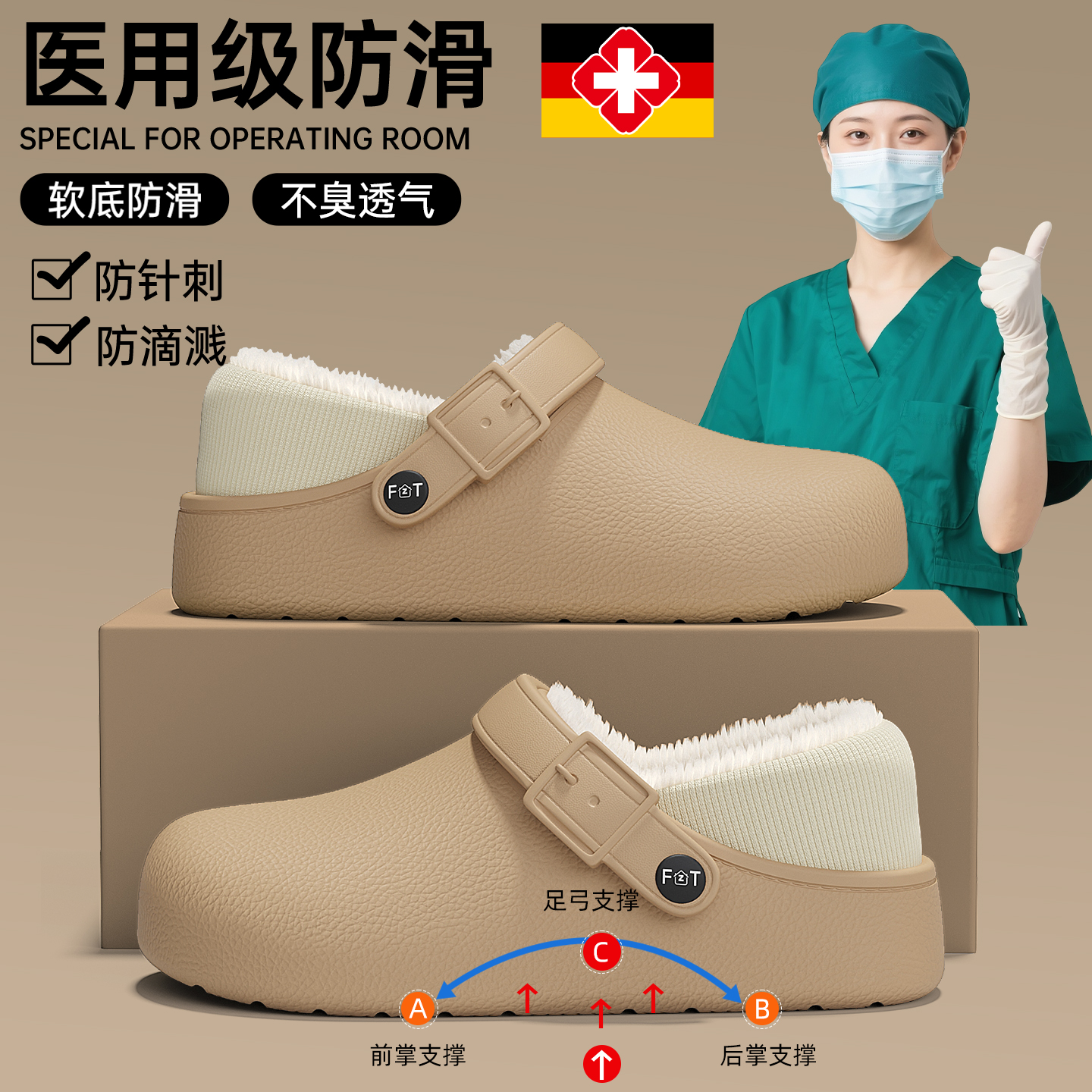 手术室防水棉拖鞋女款防滑包跟