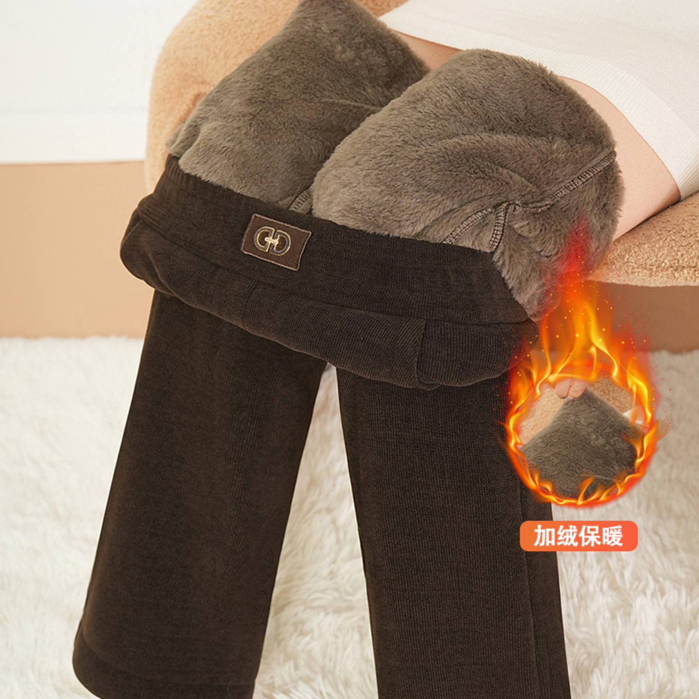 高档雪尼尔加绒加厚妈妈裤子秋冬款大码中老年女裤窄版阔腿直筒裤