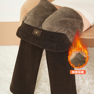 高档雪尼尔加绒加厚妈妈裤子秋冬款大码中老年女裤窄版阔腿直筒裤