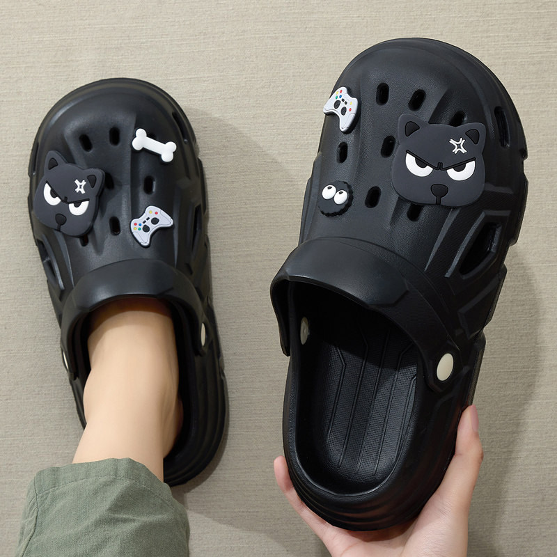 生气小狗洞洞鞋男款夏季2026新款外穿厚底沙滩踩屎感EVA包头凉鞋