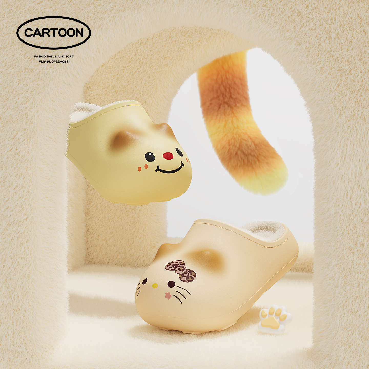 可爱猫咪棉拖鞋女士冬季2025新款室内家居防水厚底加毛绒保暖棉拖