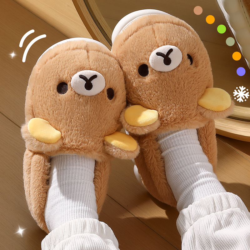 可爱轻松熊包跟棉拖鞋女冬季毛绒