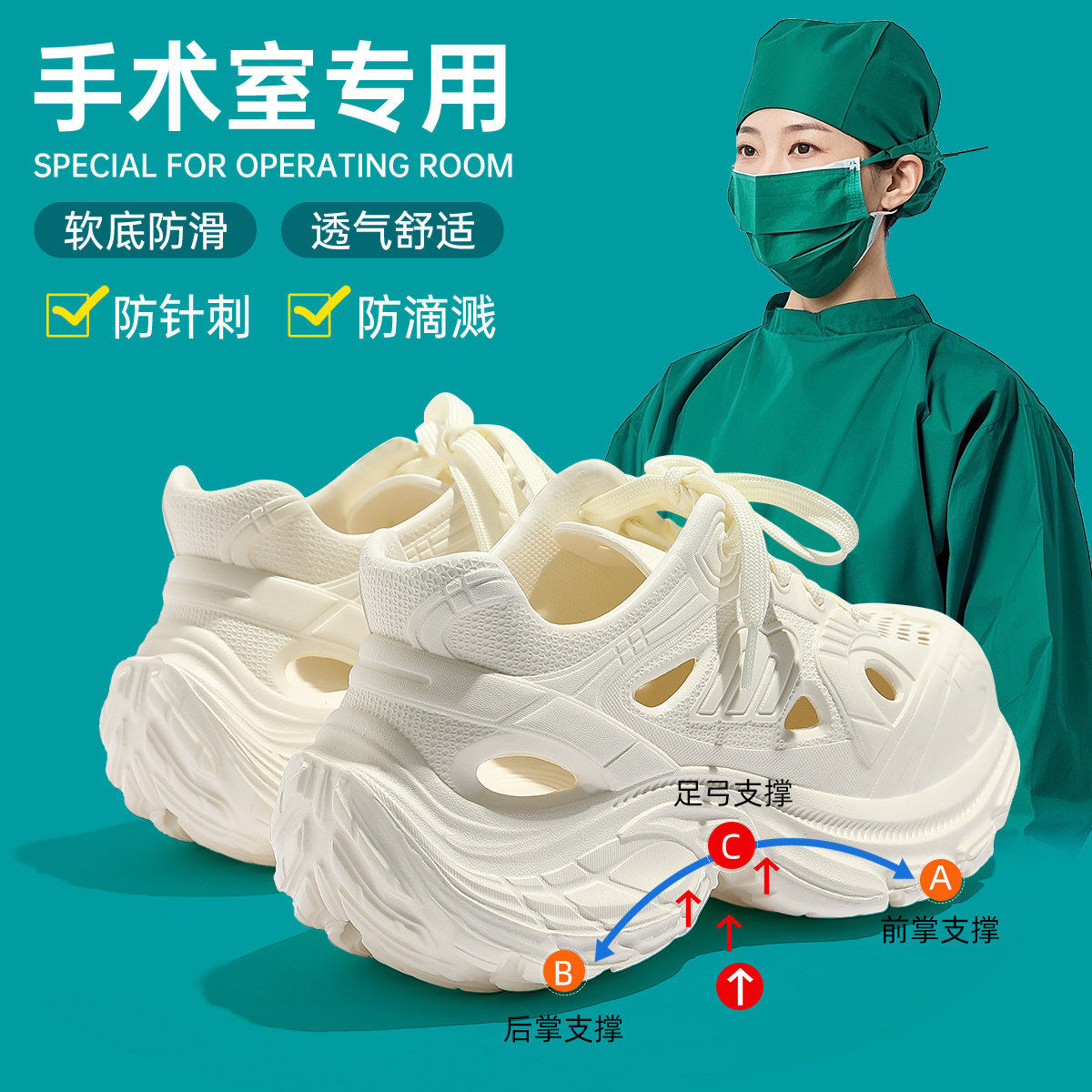 医用手术室洞洞鞋女款夏季外穿2026新款防滑抗菌有足弓不累脚凉鞋