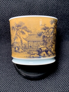 江西省高工艺美术师王钢手绘釉上蓝墨彩山水主人杯茶器茶杯150ml