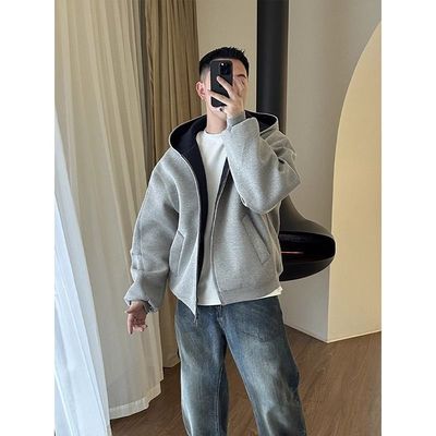 美式复古连帽卫衣男春秋潮牌高级感宽松上衣重磅硬挺开衫外套