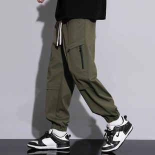 潮牌春夏男士小脚休闲裤运动裤拉链工装裤潮流加肥加大码帅气裤子