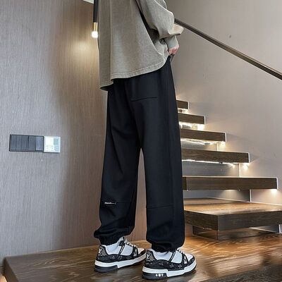 春秋白灰色裤子男美式运动卫裤高级感潮牌束脚宽松休闲九分裤