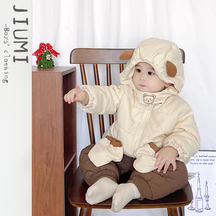 男宝宝冬季 加厚保暖棉袄婴儿可爱保暖夹棉棉服儿童连帽外套潮 新款