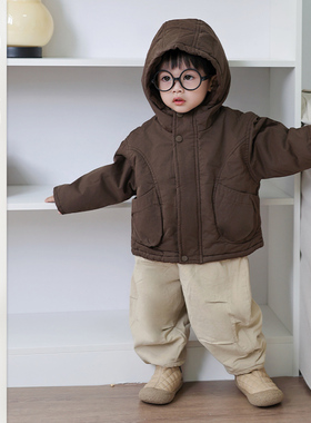 儿童冬季加厚棉衣外套男童韩版宽松休闲裤套装男宝宝洋气棉服冬装
