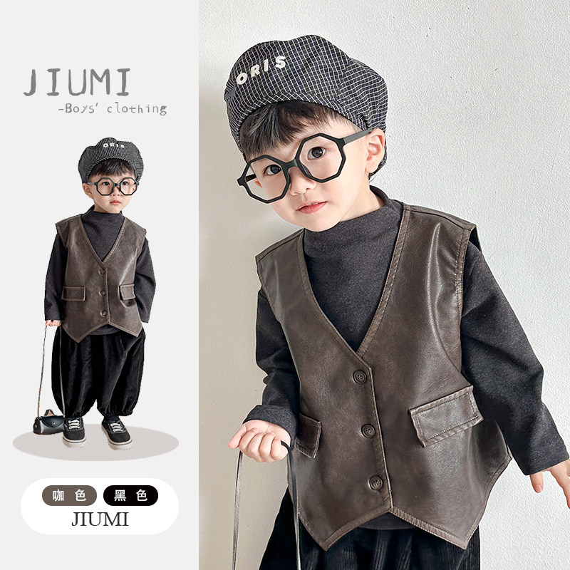 男童擦色工艺皮马甲2026春季新款森系复古风灯笼裤半高领打底衫潮,童装/婴儿装/亲子装,夹克/皮衣,淘宝优惠券,粉丝福利购,淘宝优惠卷