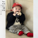 韩毛衣针织开衫 外套男童竹节棉上衣男宝时尚 条纹裤 儿童新款 子套装