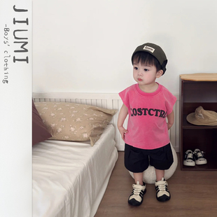 儿童夏季背心男童韩版宽松无袖T恤2男宝潮酷坎肩套装小童痞帅夏装