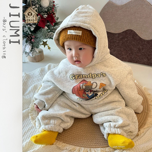 儿童卫衣卫裤 羊驼绒套装 印花两件套宝宝休闲加厚衣服 新款 男童冬季