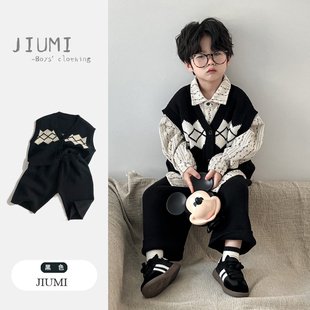 针织外套休闲短裤 儿童秋季 男童气质韩版 套装 两件套潮 毛衣马甲开衫