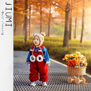 婴儿秋冬百搭喜庆拜年服宝宝中国风加绒连体裤 潮 儿童周岁百天套装