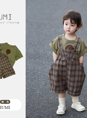 男童背带裤套装夏季儿童工装裤薄款短袖T恤衣服2岁男宝宝帅气童装