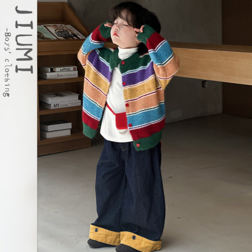 JIUMI儿童复古彩虹条纹针织开衫