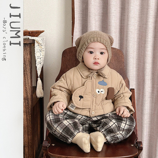 男宝宝秋冬长袖 婴幼儿卡通可爱两件套男童深秋保暖外出服 夹棉套装