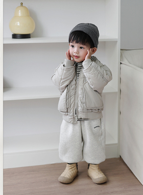 宝宝冬季韩版棉袄套装男童韩版休闲裤子儿童保暖轻薄外套时尚童装