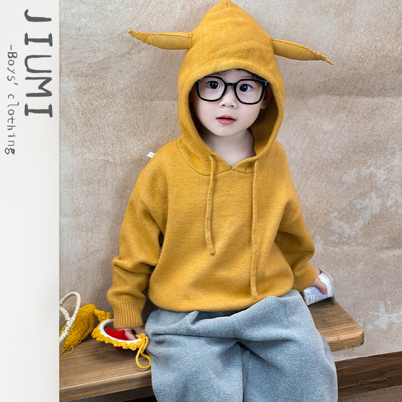 JIUMI男童2025秋季新款连帽毛衣