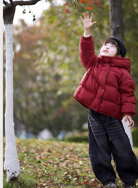 儿童冬季新款连帽羽绒服宝宝保暖加厚白鸭绒外套男宝宝洋气面包服