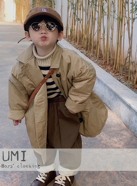 儿童冬季韩版中长款棉衣中小童条纹套头毛衣男宝宝潮范棉风衣棉服