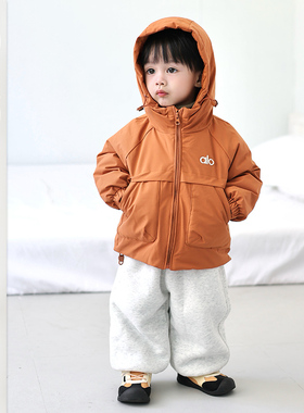 男童冬季加厚羽绒服中小童条纹毛衣男宝宝加绒卫裤儿童白鸭绒外套