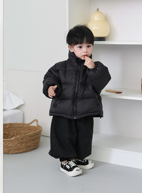 儿童冬季加厚羽绒服男童黑色短款立领面包服宝宝白鸭绒保暖外套潮