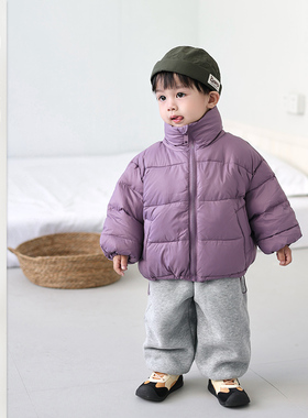 儿童冬季纯色羽绒服套装男宝宝保暖短款面包服男童白鸭绒冬装外套