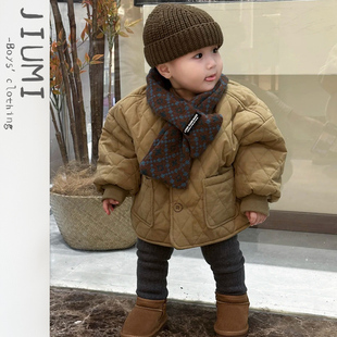男童冬季 菱形格棉袄男女童收口保暖棉服 洋气加厚棉衣外套儿童韩版