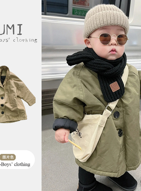 男童冬季2026新款韩版中长款儿童棉风衣外套男宝宝夹棉个性童装潮