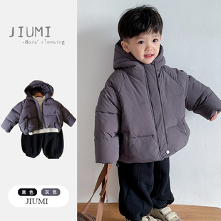 男宝宝纯色连帽棉衣儿童袖 新品 加厚百搭外套 棉服2025冬季 男童短款