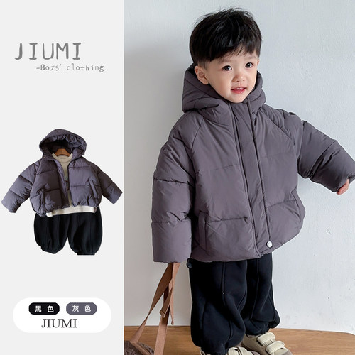 JIUMI男童纯色连帽棉衣短款外套