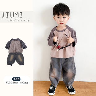 儿童套装 韩系休闲百搭上衣复古小众洋气牛仔长裤 2025新款 男童秋季